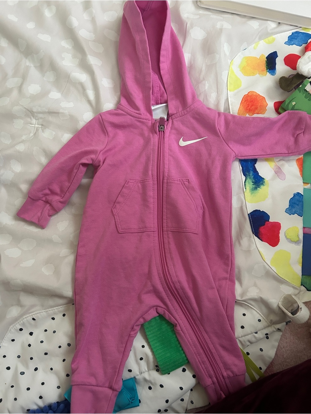 Nike Bright Pink Hooded Baby One-Piece Footie